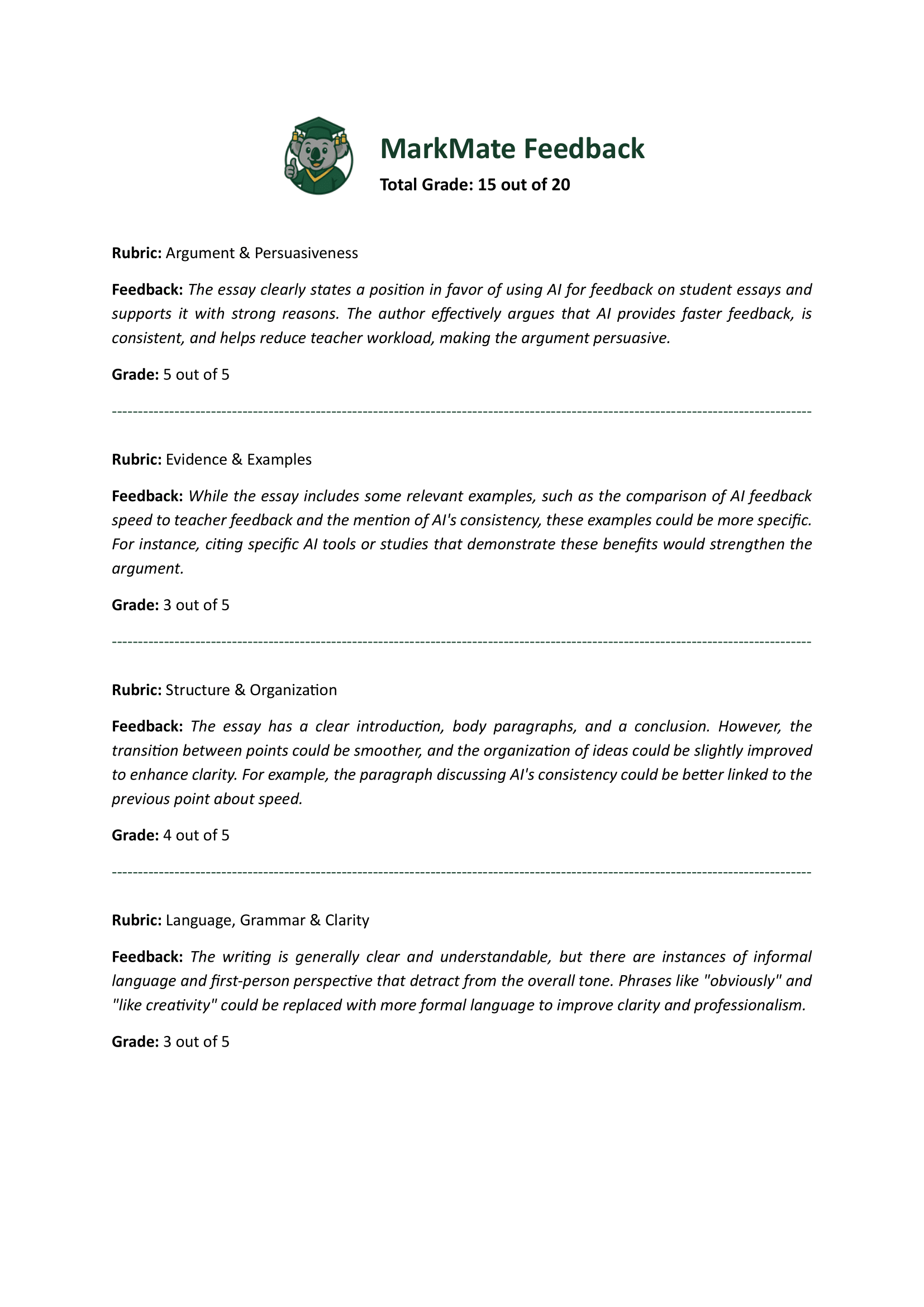 Sample Feedback Page 1