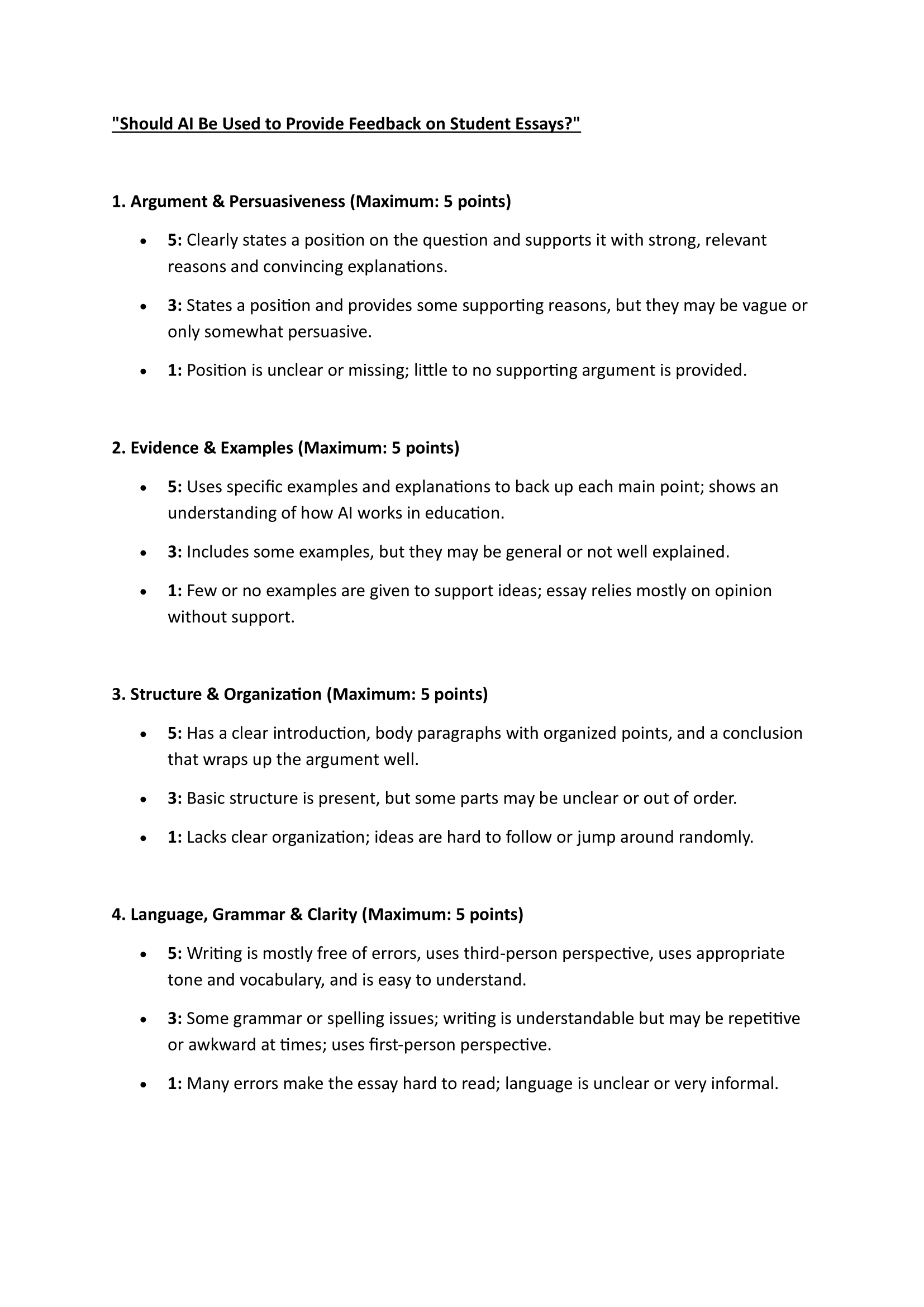 Sample Rubric Closeup